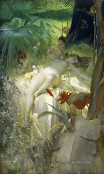 Hans Zatzka Painting - Cupid and nude Hans Zatzka